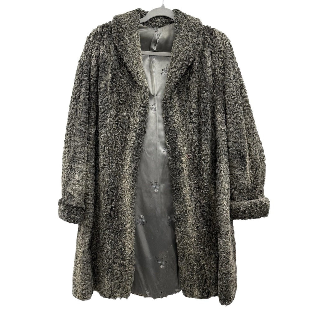 DAMAGED FLAWED PLEASE READ Vintage 1950s Grey Persian Lamb Astrakhan Coat